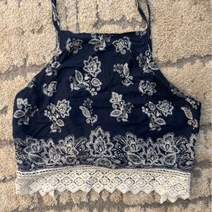 Abercrombie & Fitch Navy Floral Lace Crop Top